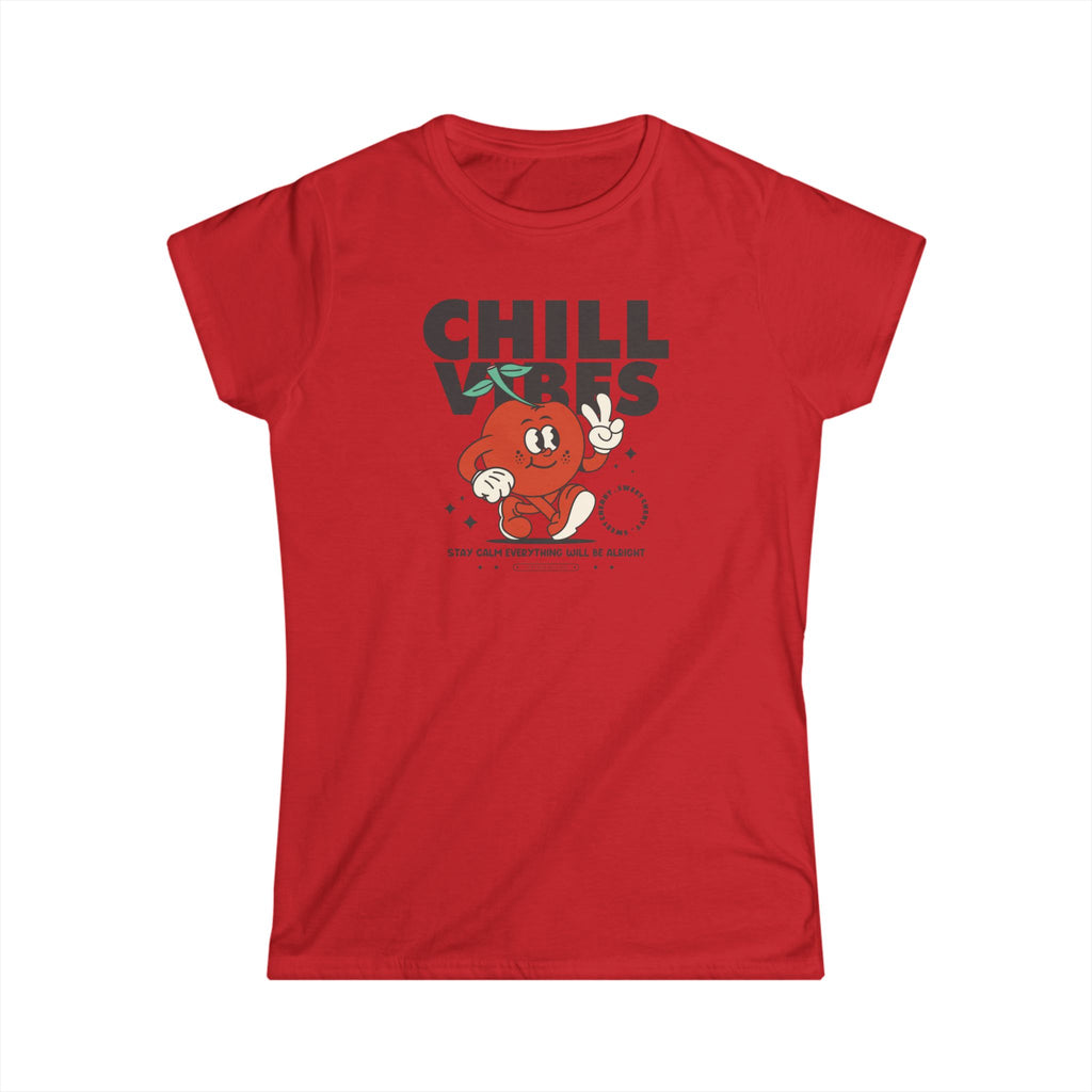 Chill Vibes Tee — Retro Happy Cherry Graphic Women's T‑Shirt