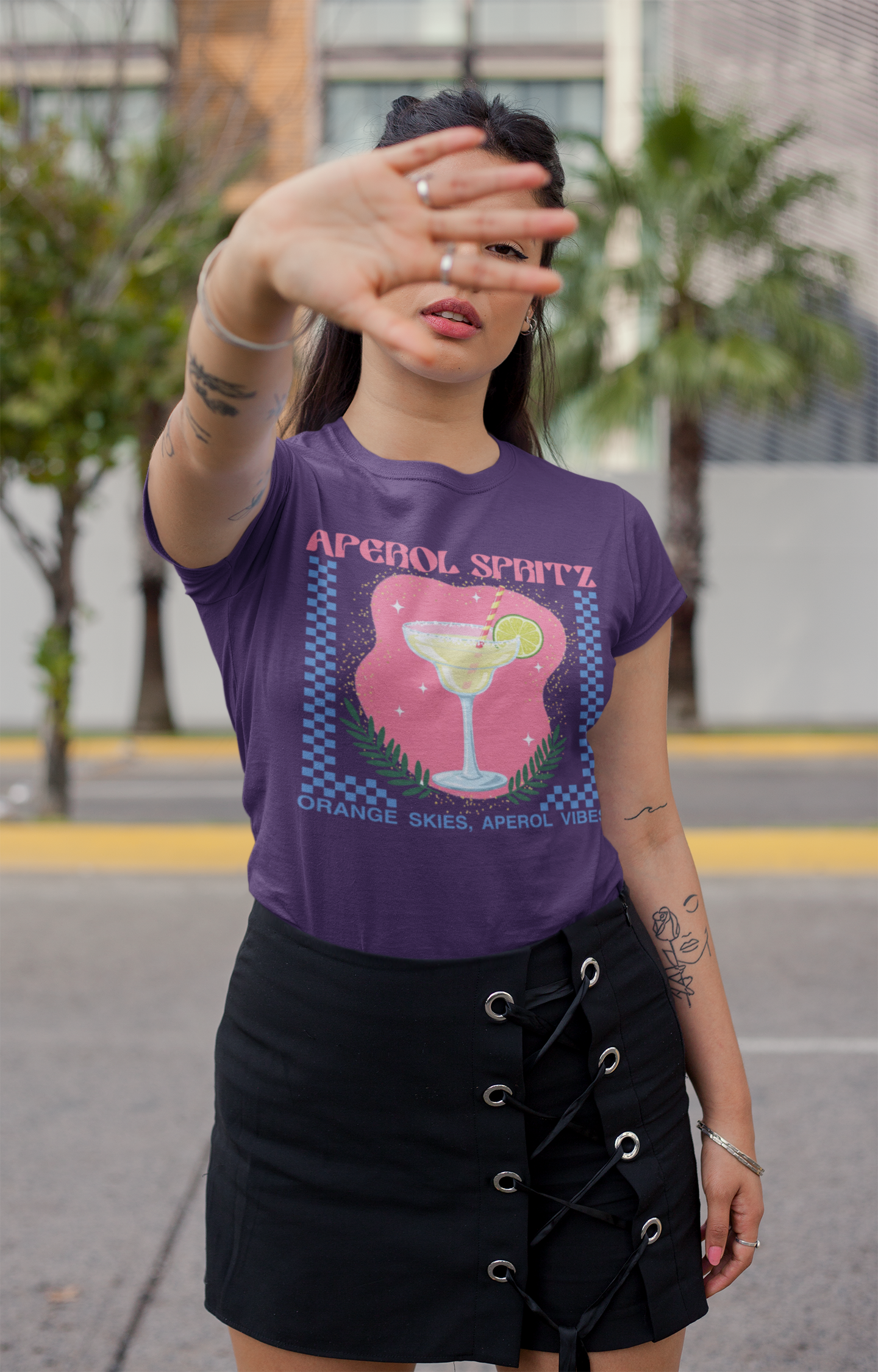 Aperol Spritz Tee — Women's Cocktail Graphic T-Shirt (Orange Skies, Aperol Vibes)