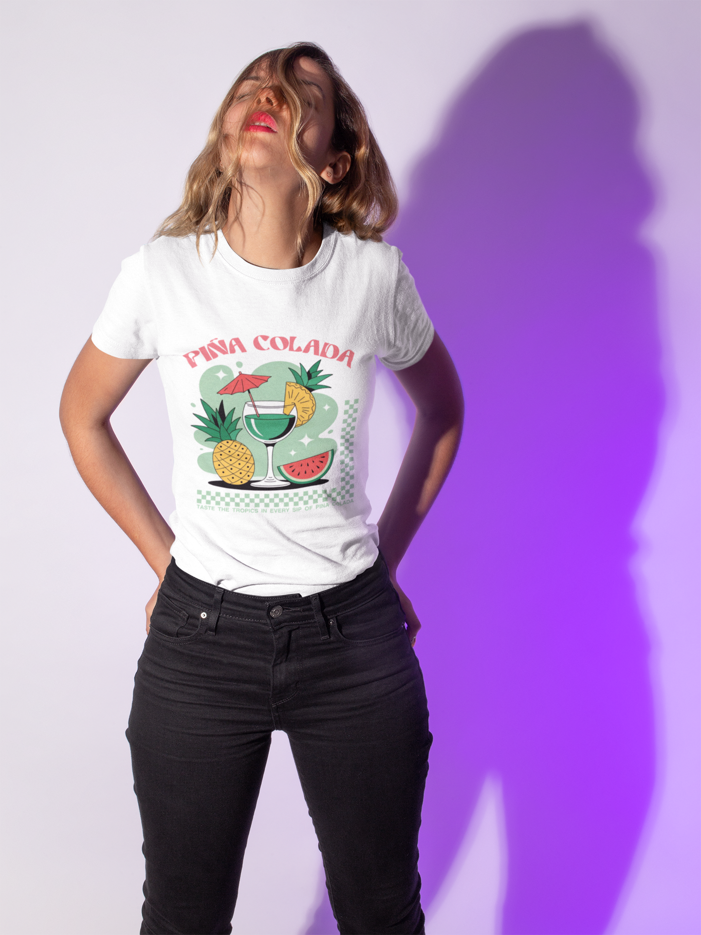 Pina Colada Graphic Tee — Tropical Pineapple & Watermelon Cocktail Shirt for Women