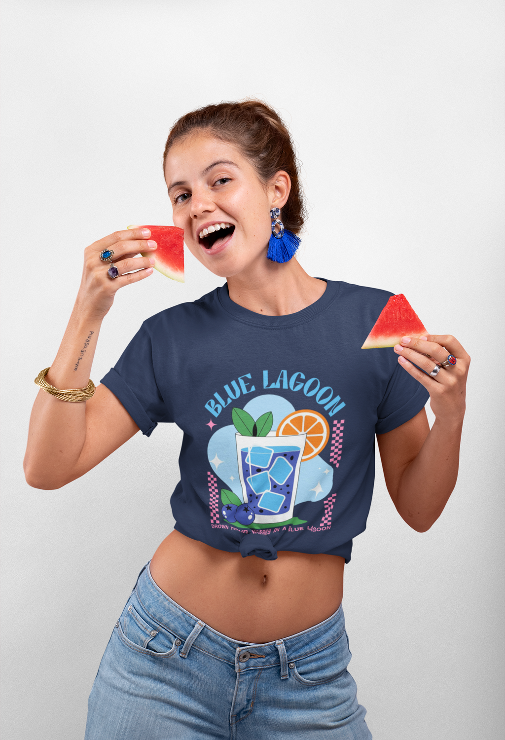 Blue Lagoon Cocktail T-Shirt — Retro Tropical Drink Graphic Tee