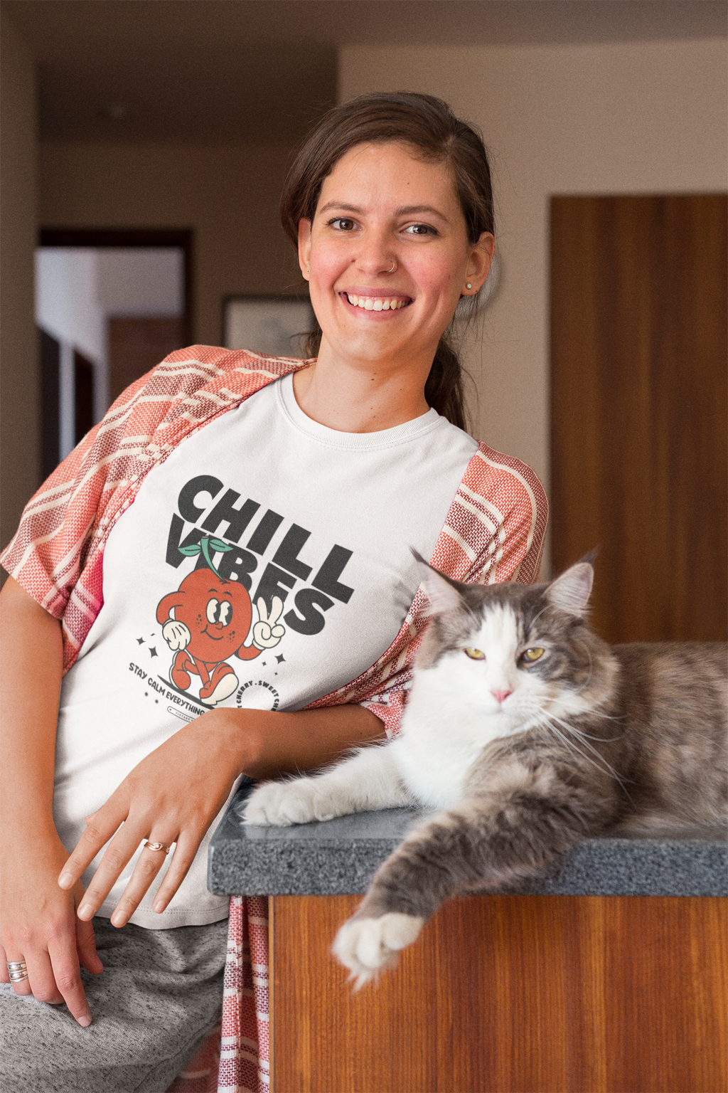 Chill Vibes Tee — Retro Happy Cherry Graphic Women's T‑Shirt