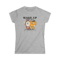Wake Up Coffee Time T‑Shirt — Cute Retro Coffee & Alarm Clock Graphic Tee for Women