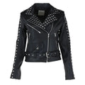 Womens Black Studded Leather Biker Jacket